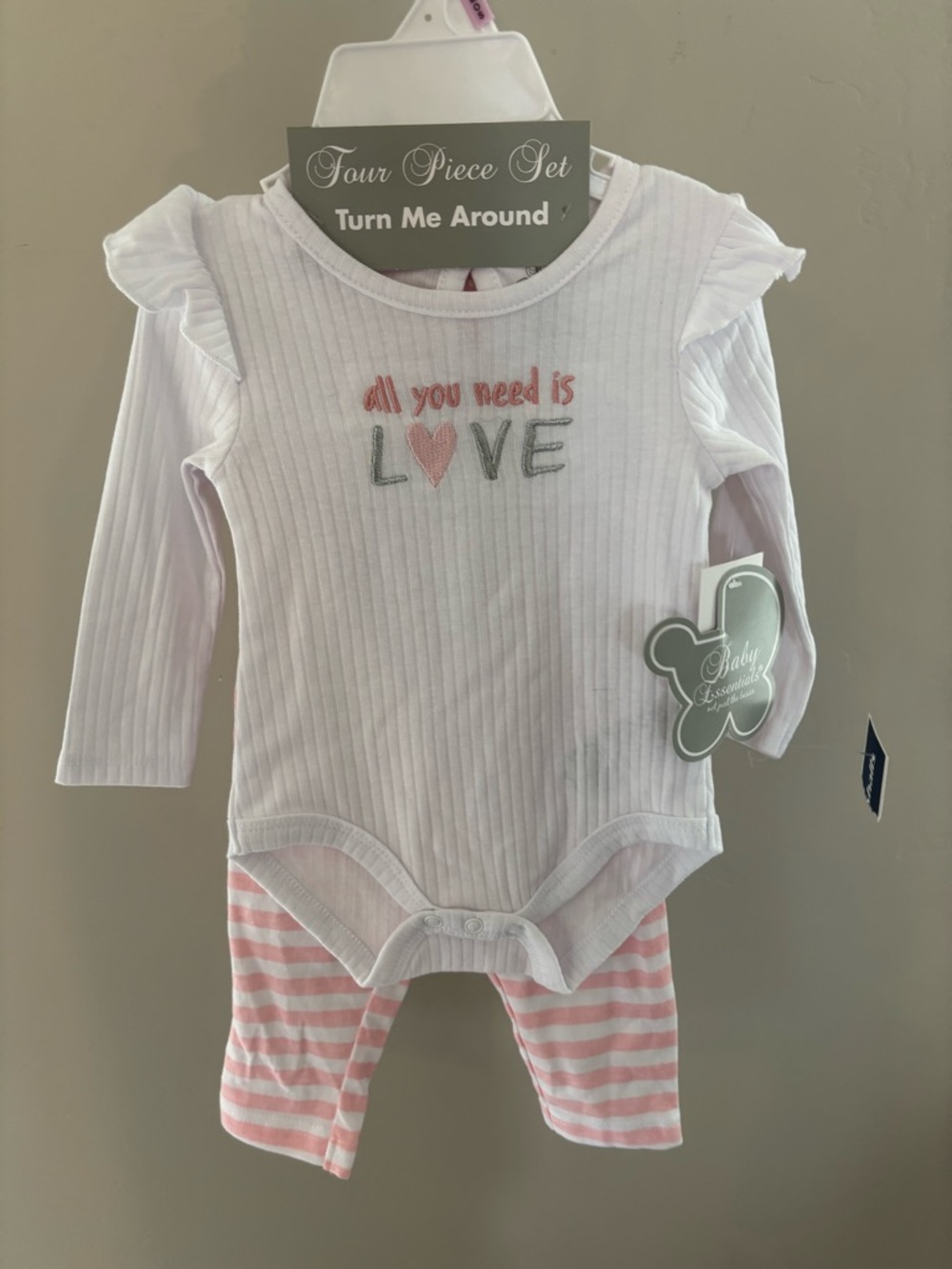 Baby Essentials Pink and White Striped Baby 4-Piece Set